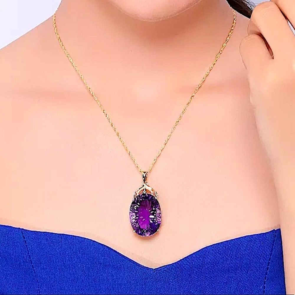 NEW 18K GOLD AMETHYST PENDANT NECKLACE